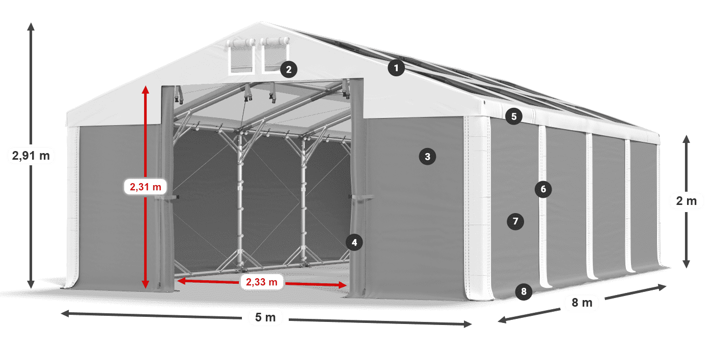 Strecha: MS T 580 PVC Steny: SD 500 PVC 2 m legenda