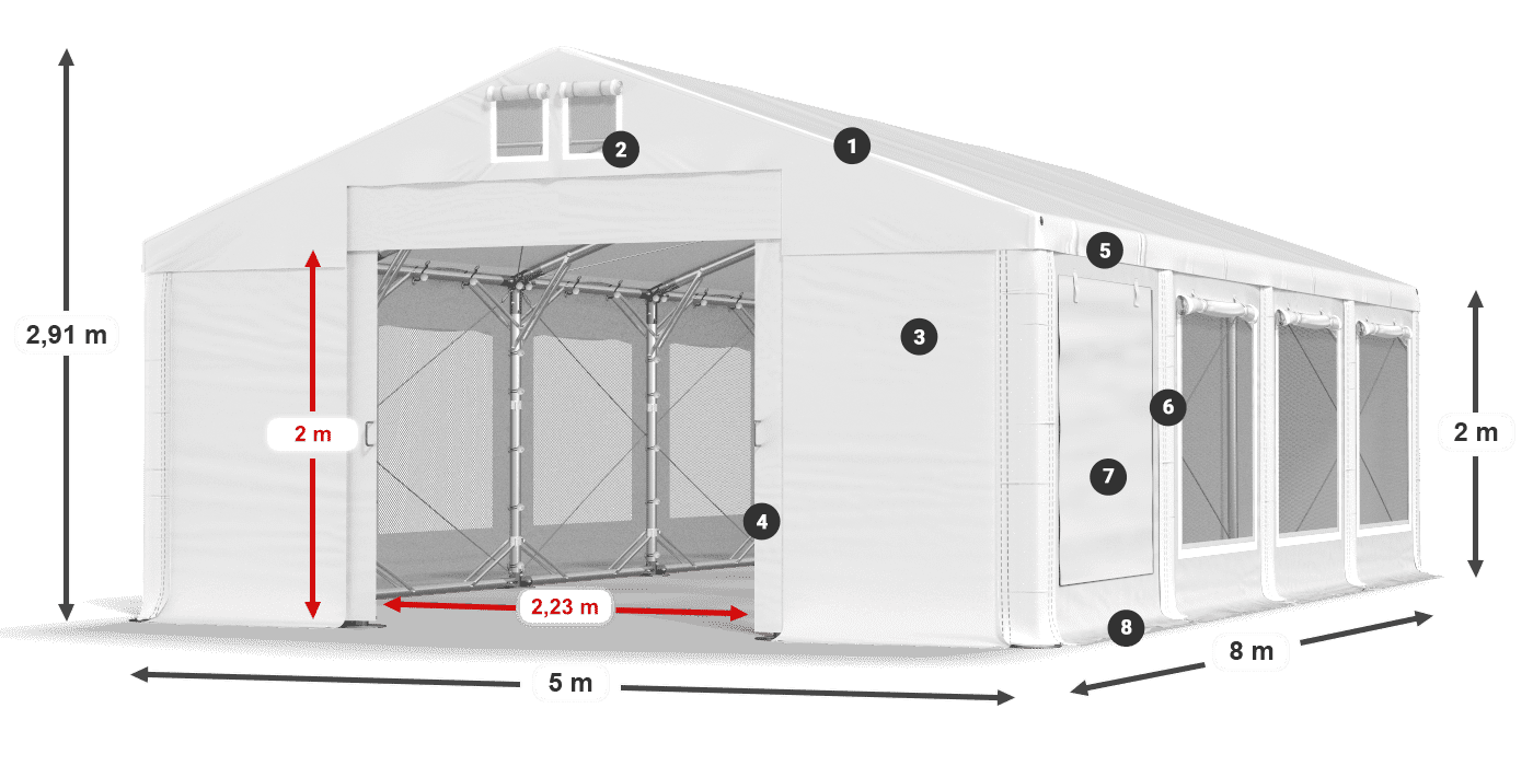 Strecha: MS 580 PVC Steny: SD M 500 PVC 2 m legenda