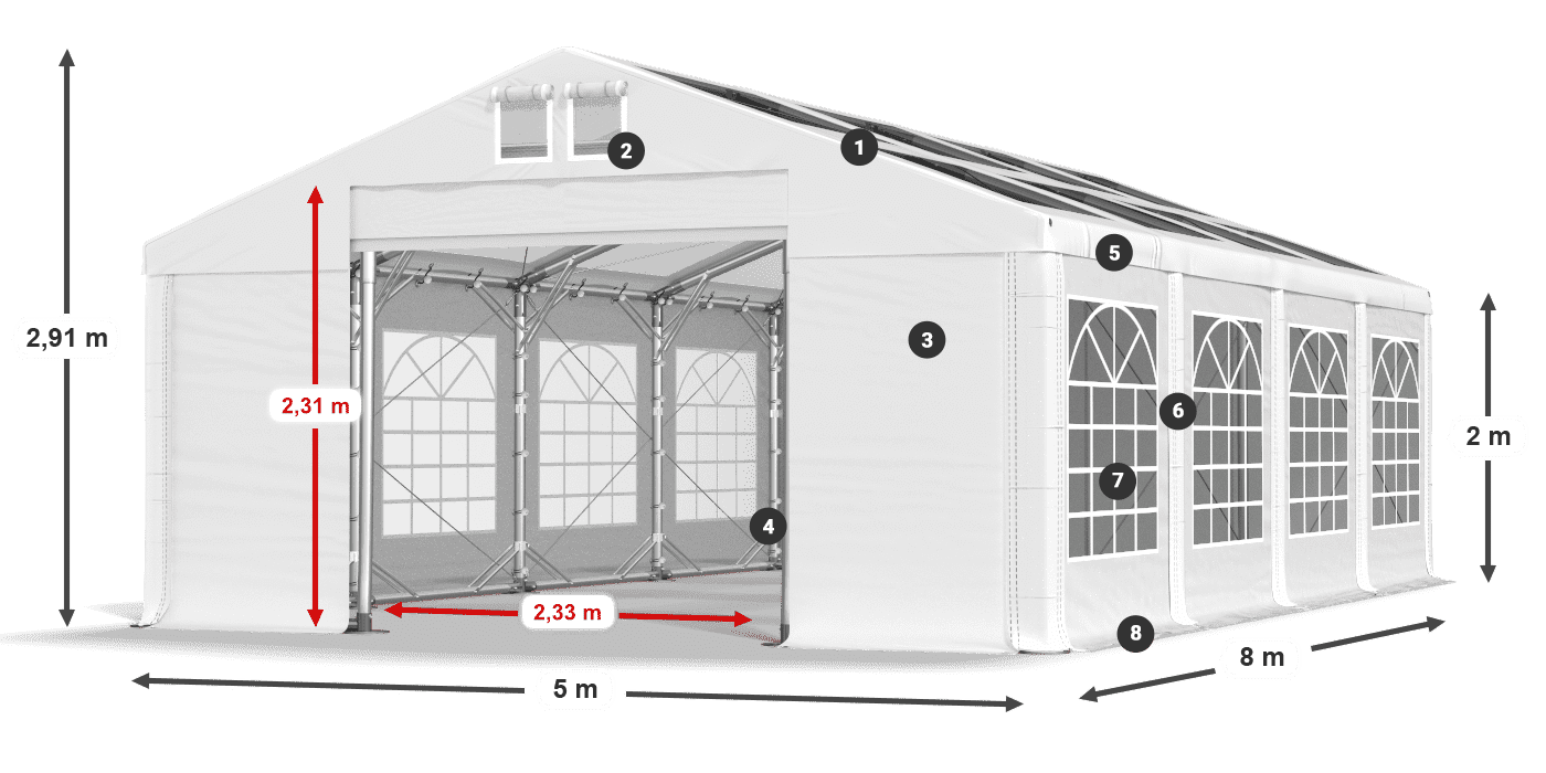 Strecha: MS 580 PVC Steny: SD 500 PVC 2 m legenda