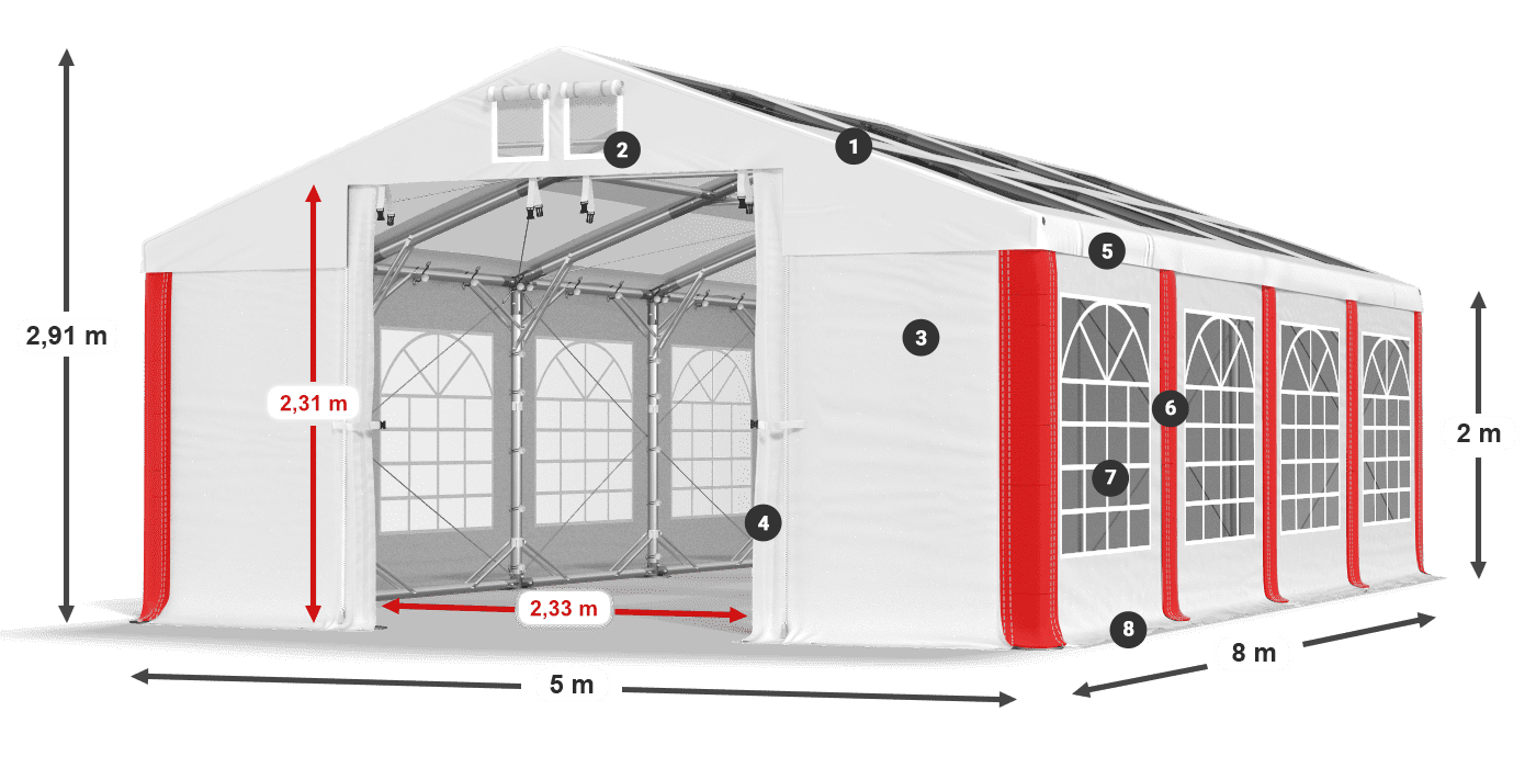 Strecha: MS 580 PVC Steny: SD 500 PVC 2 m legenda