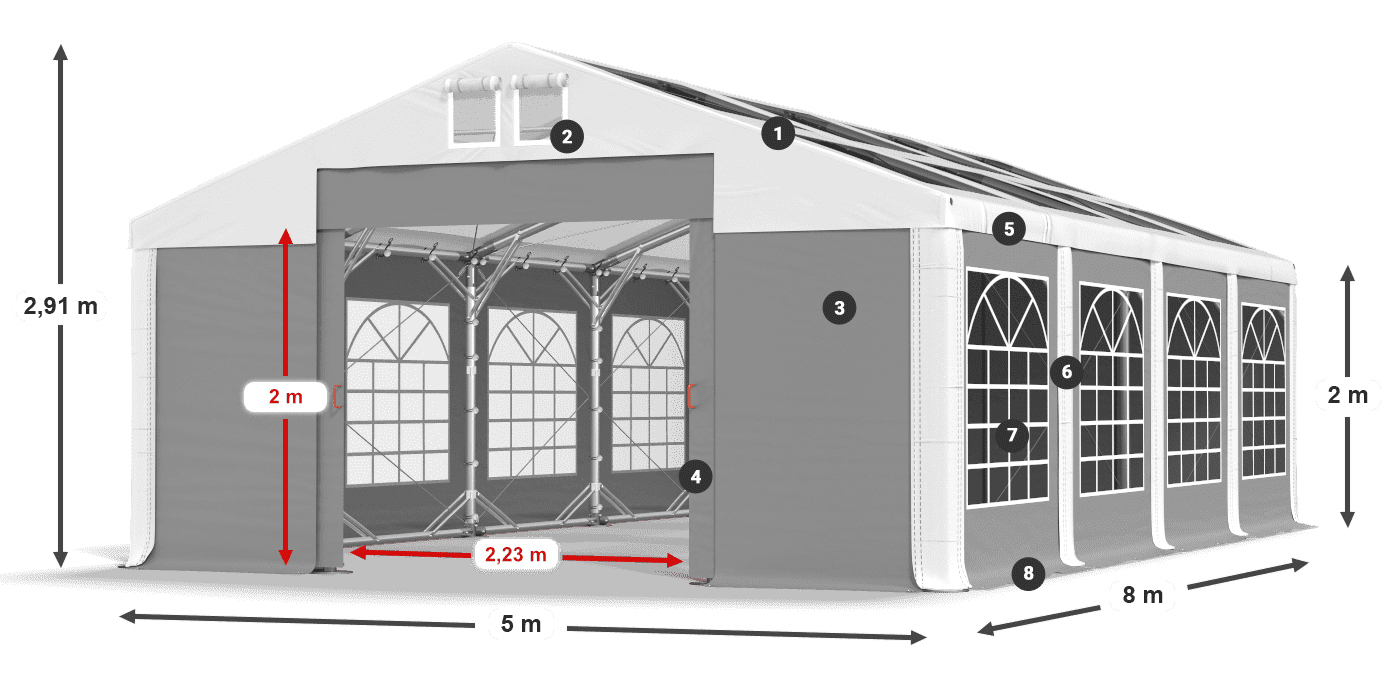 Strecha: MS 580 PVC Steny: SD 500 PVC 2 m legenda