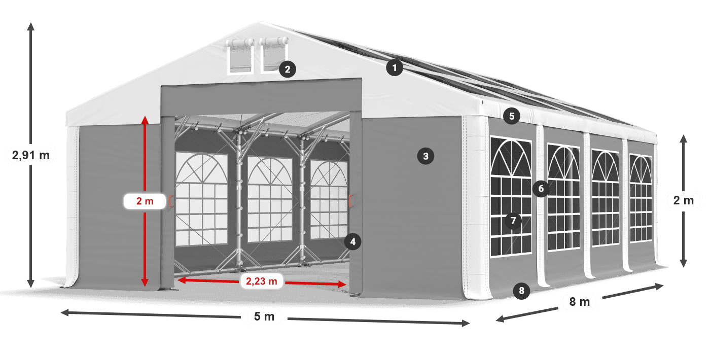 Strecha: MS 580 PVC Steny: SD 500 PVC 2 m legenda