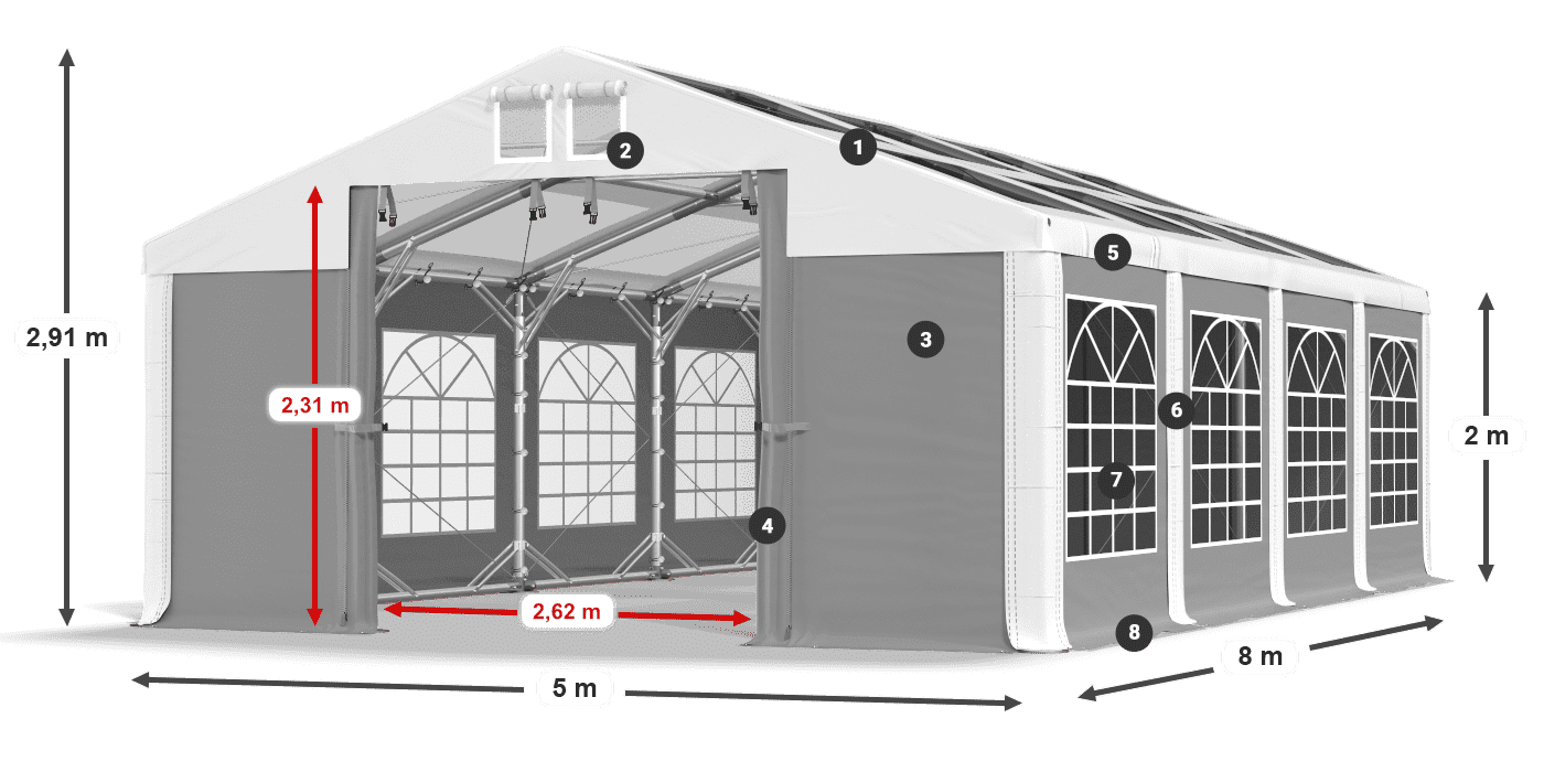 Strecha: MS 580 PVC Steny: SD 500 PVC 2 m legenda