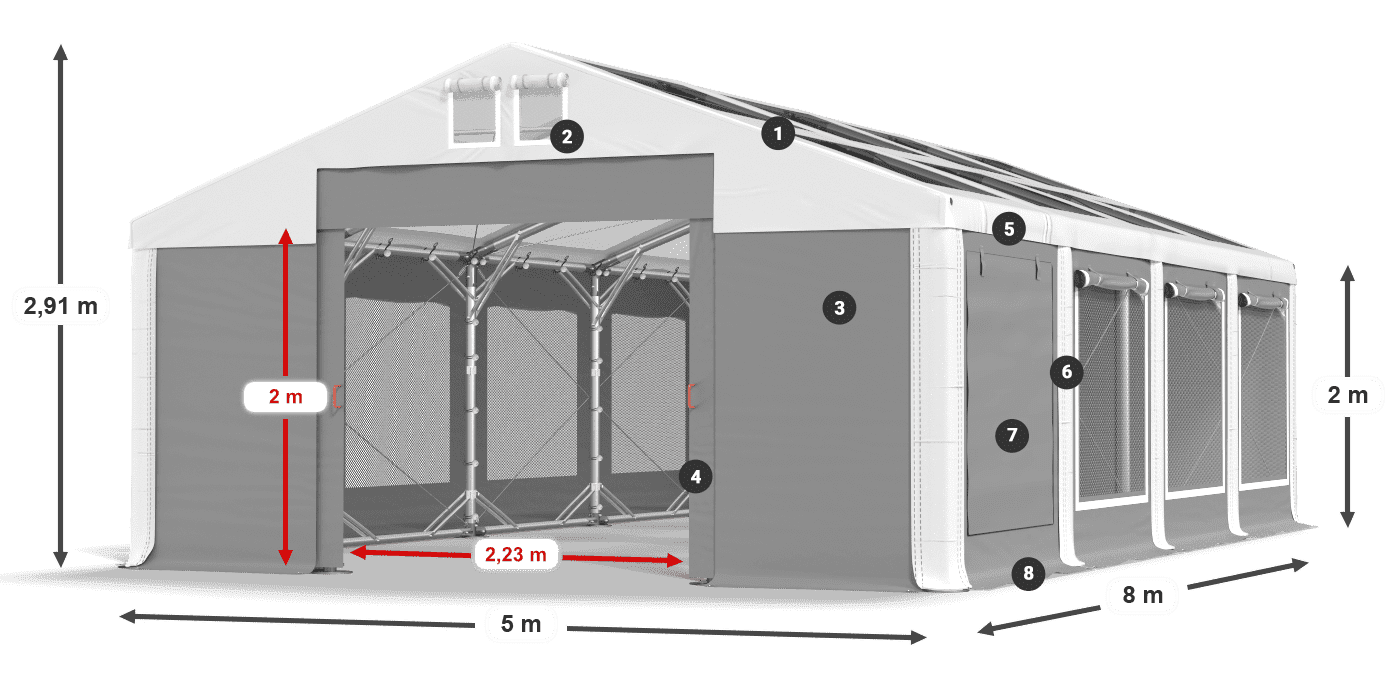 Strecha: MS T 580 PVC Steny: SDM 500 PVC 2m legenda