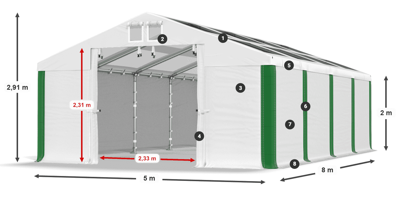 Strecha: MS T 580 PVC Steny: SD 500 PVC 2 m legenda