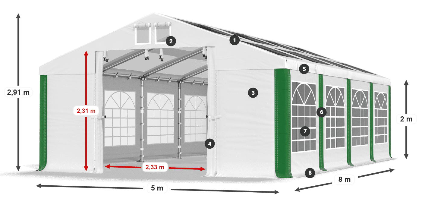 Strecha: MS 580 PVC Steny: SD 500 PVC 2 m legenda