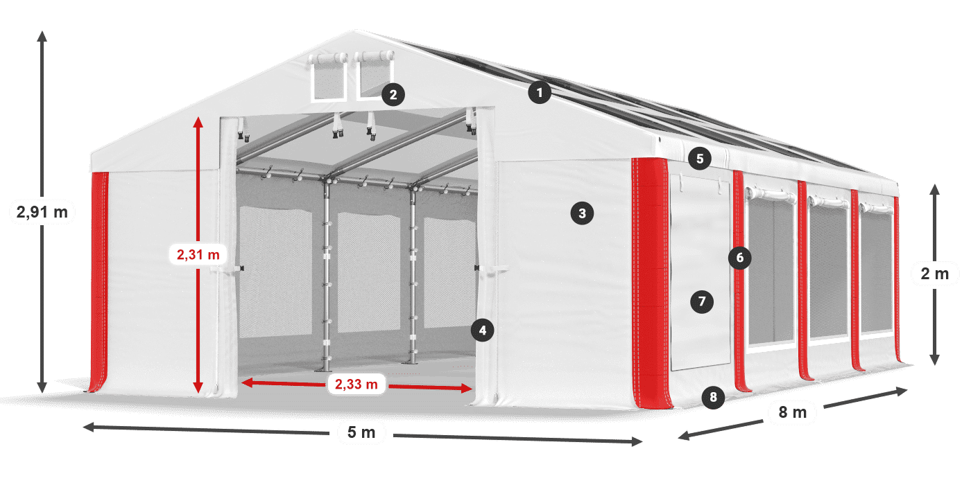 Strecha: MS T 580 PVC Steny: SDM 500 PVC 2m legenda