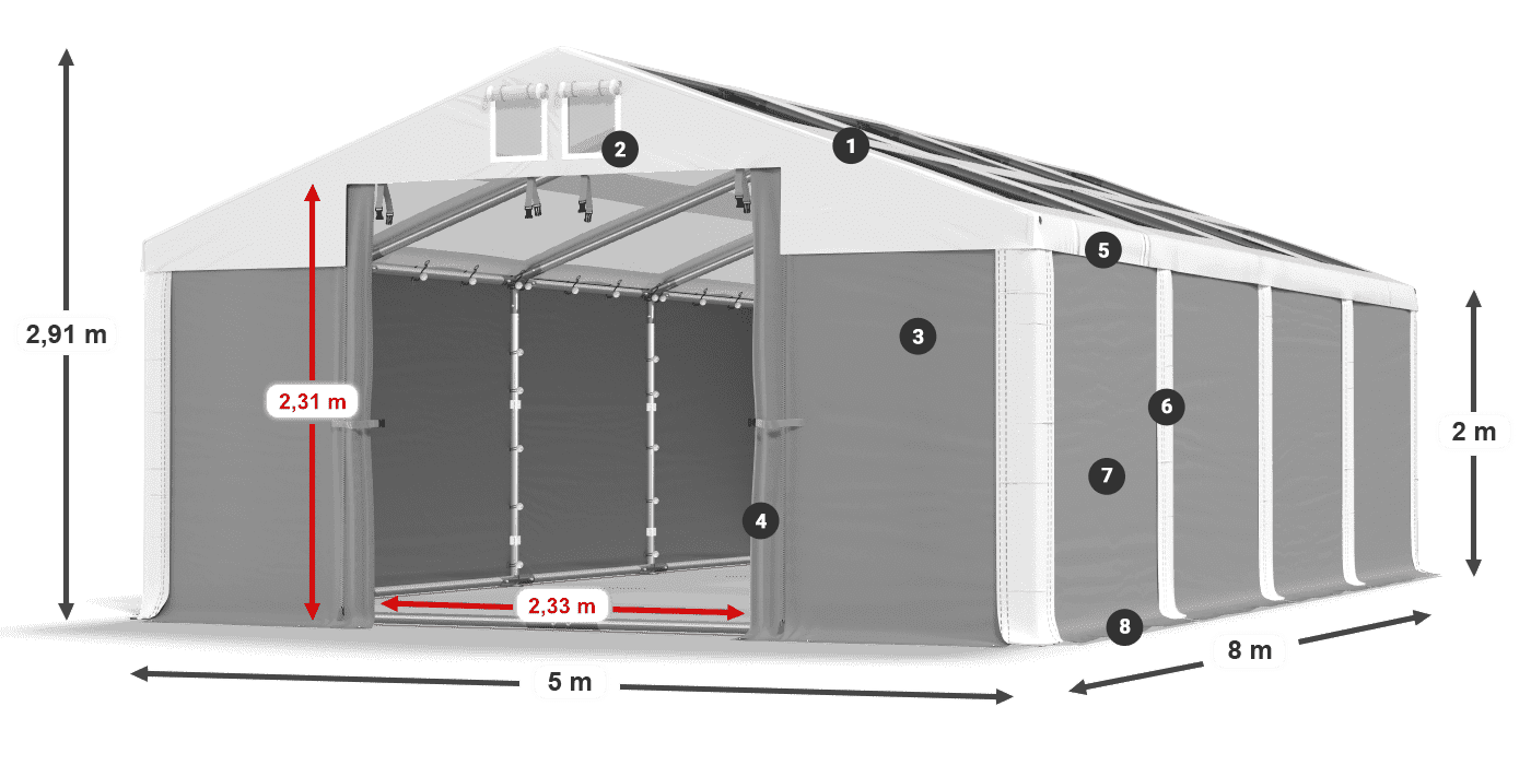 Strecha: MS T 580 PVC Steny: SD 500 PVC 2 m legenda
