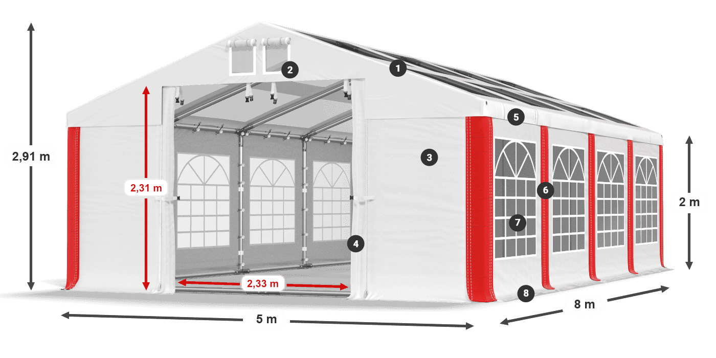 Strecha: MS 580 PVC Steny: SD 500 PVC 2 m legenda