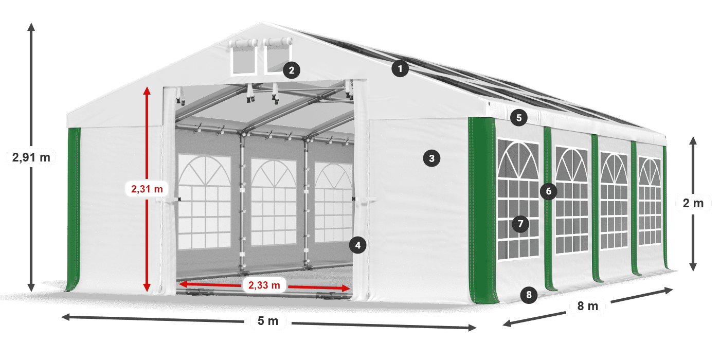 Strecha: MS 580 PVC Steny: SD 500 PVC 2 m legenda