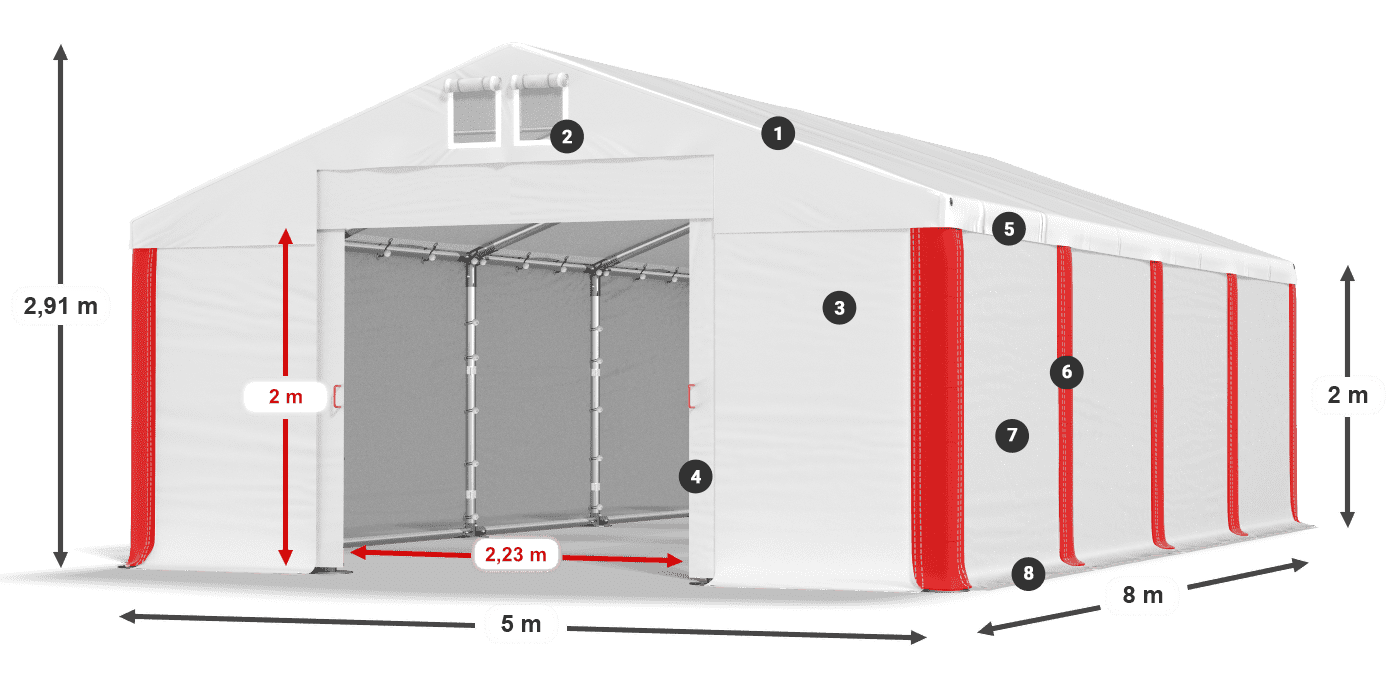 Strecha: MS 580 PVC Steny: SD 500 PVC 2 m legenda