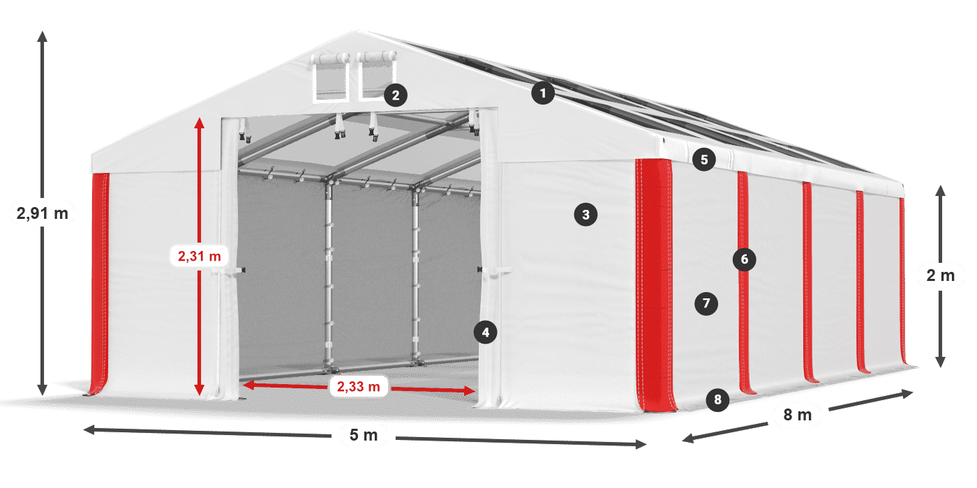 Strecha: MS T 580 PVC Steny: SD 500 PVC 2 m legenda