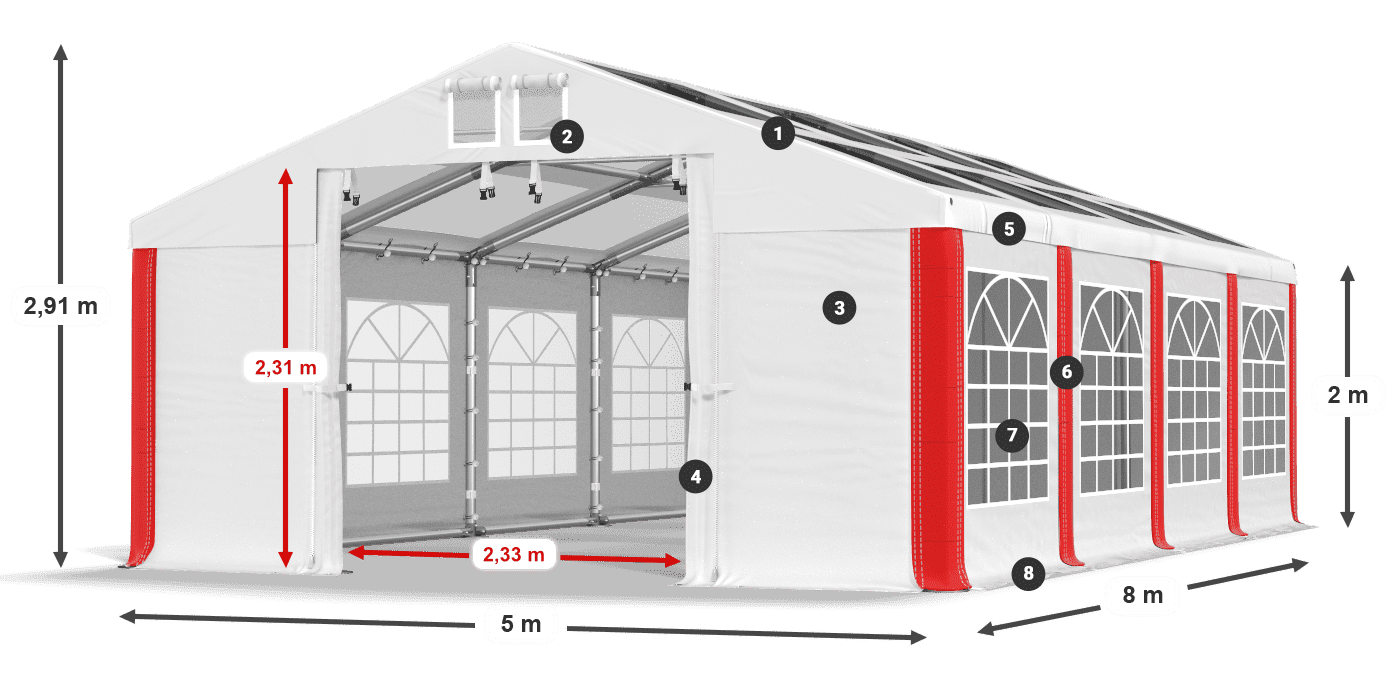 Strecha: MS 580 PVC Steny: SD 500 PVC 2 m legenda