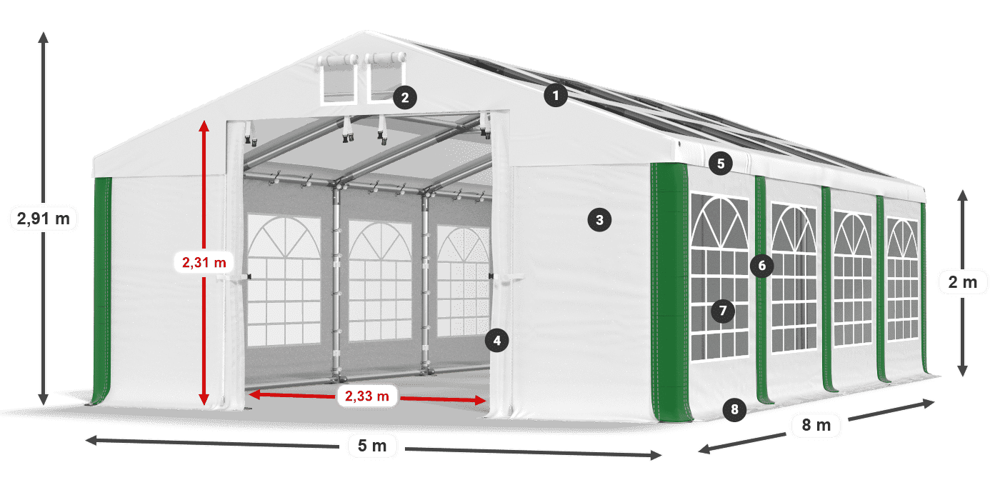Strecha: MS 580 PVC Steny: SD 500 PVC 2 m legenda