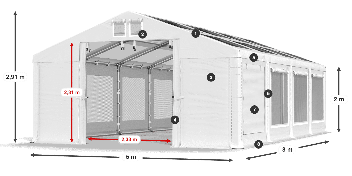 Strecha: MS T 580 PVC Steny: SDM 500 PVC 2m legenda
