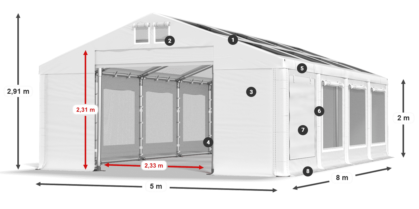 Strecha: MS T 580 PVC Steny: SDM 500 PVC 2m legenda