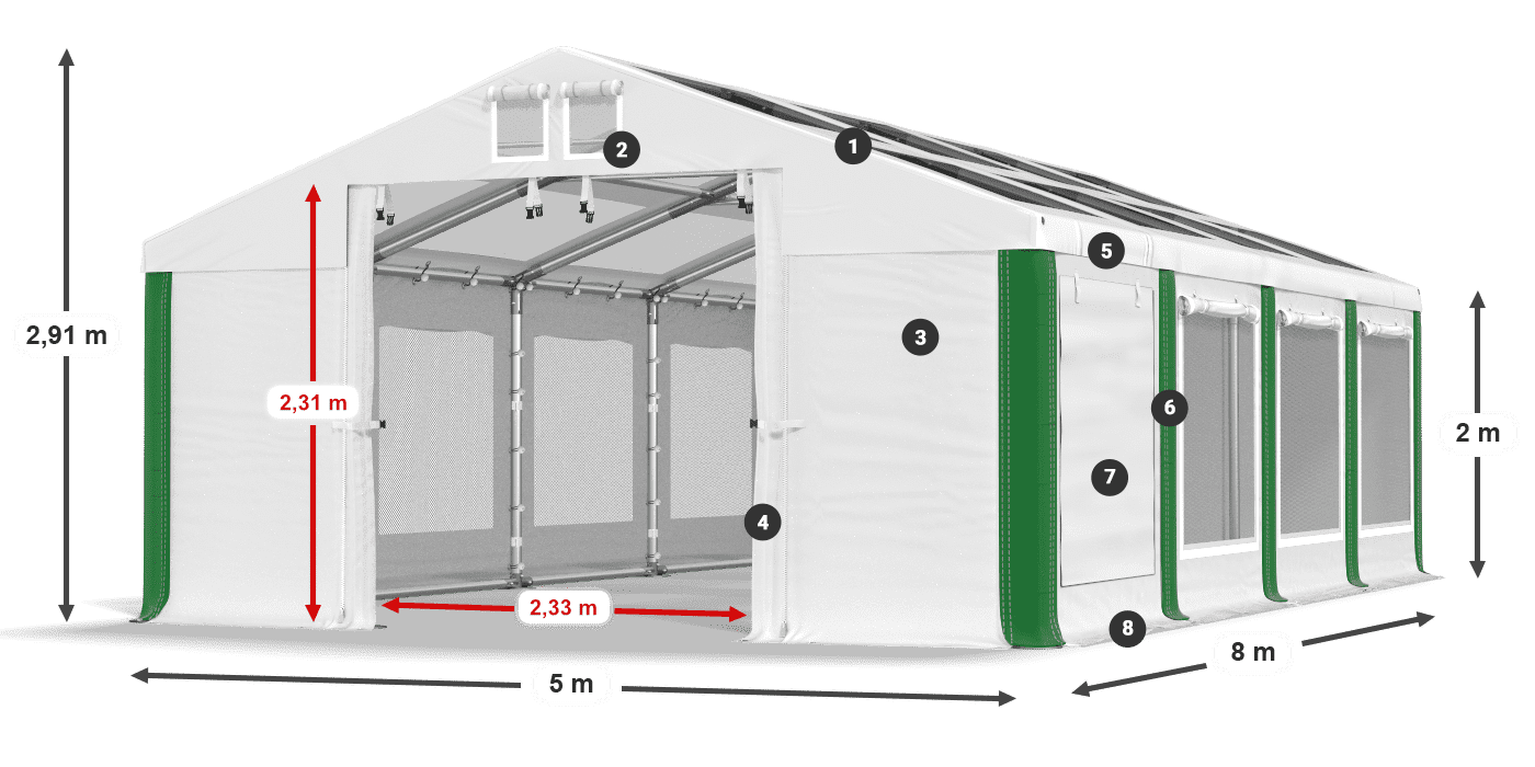 Strecha: MS T 580 PVC Steny: SDM 500 PVC 2m legenda