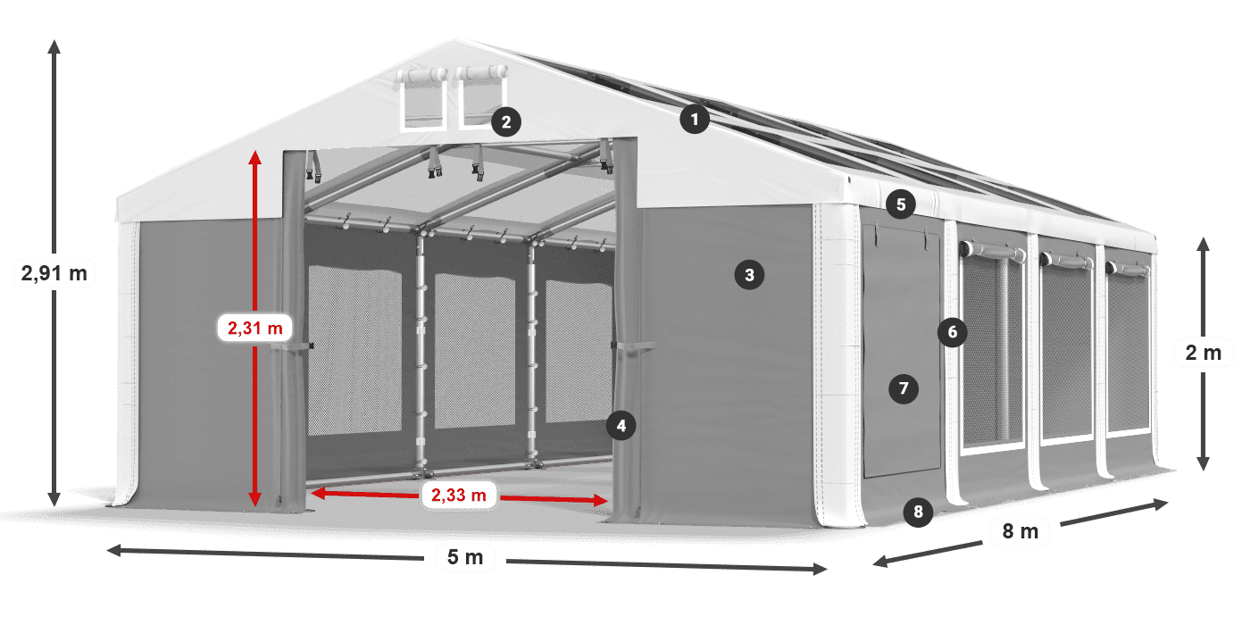 Strecha: MS T 580 PVC Steny: SDM 500 PVC 2m legenda