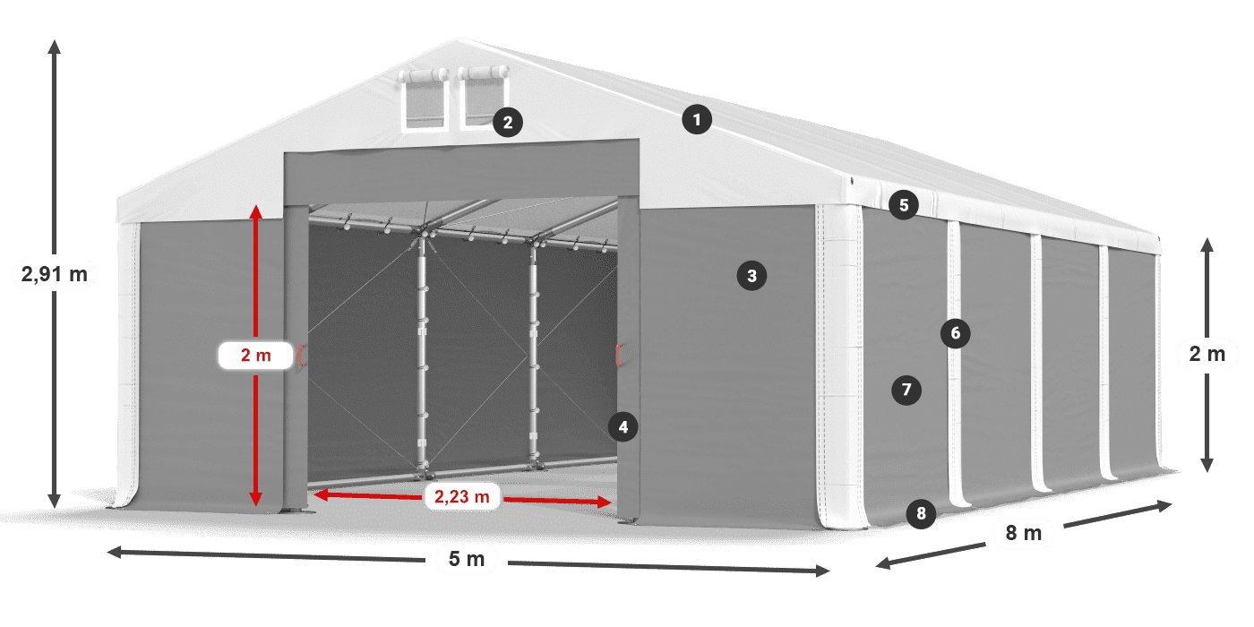 Strecha: MS 580 PVC Steny: SD 500 PVC 2 m legenda