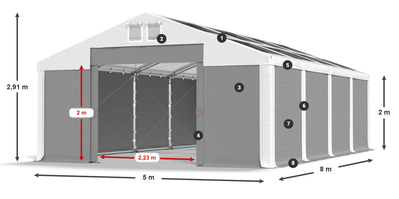 Strecha: MS T 580 PVC Steny: SD 500 PVC 2 m legenda