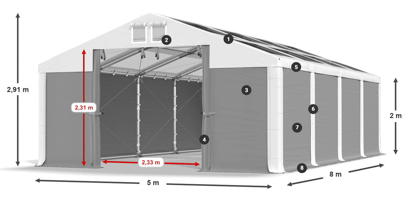 Strecha: MS T 580 PVC Steny: SD 500 PVC 2 m legenda
