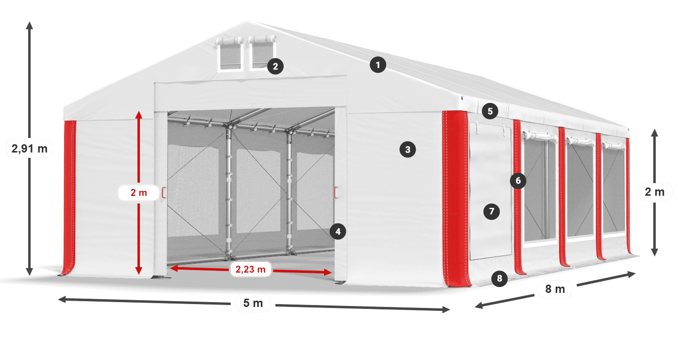 Strecha: MS 580 PVC Steny: SD M 500 PVC 2 m legenda
