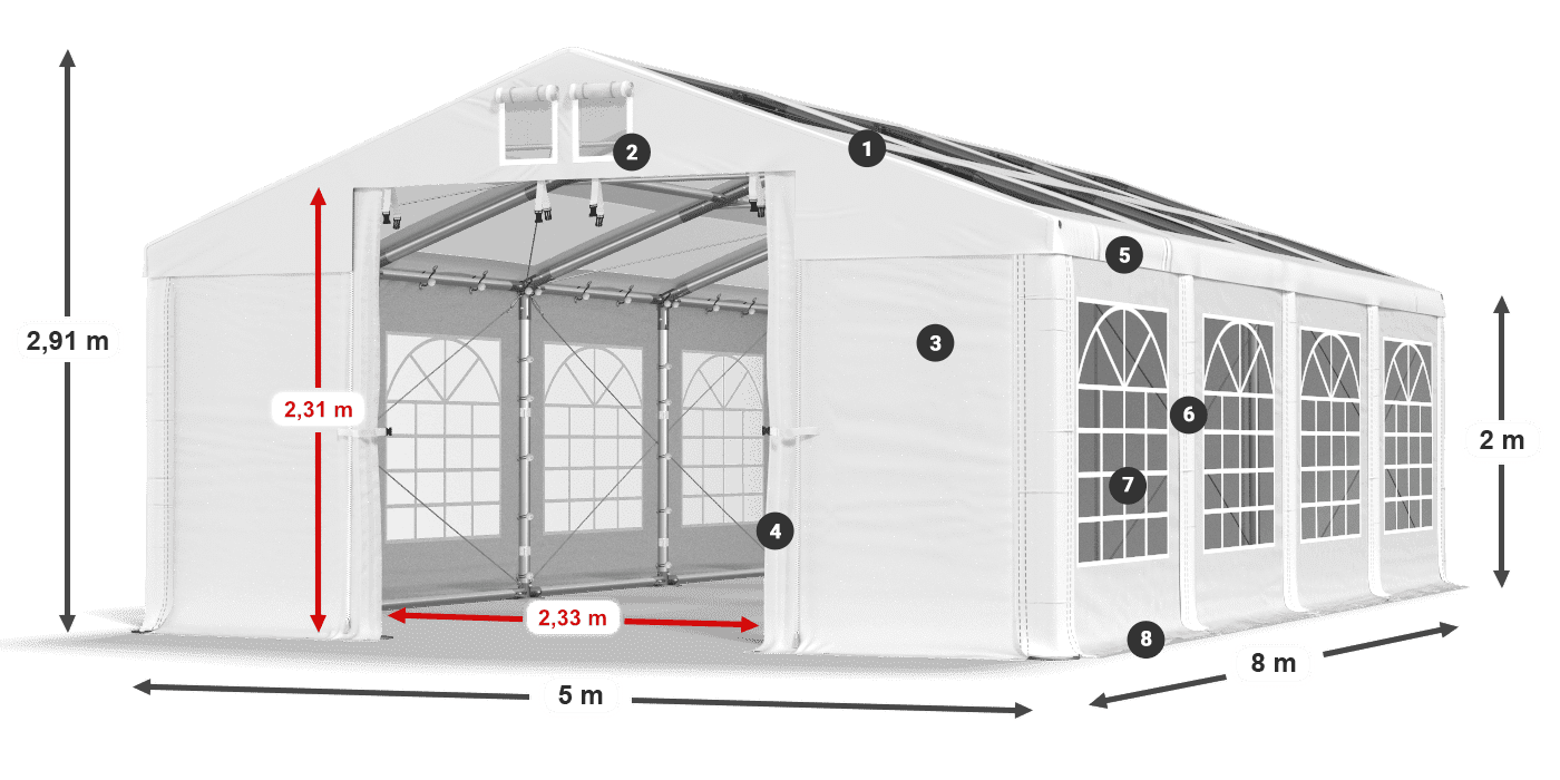 Strecha: MS 580 PVC Steny: SD 500 PVC 2 m legenda