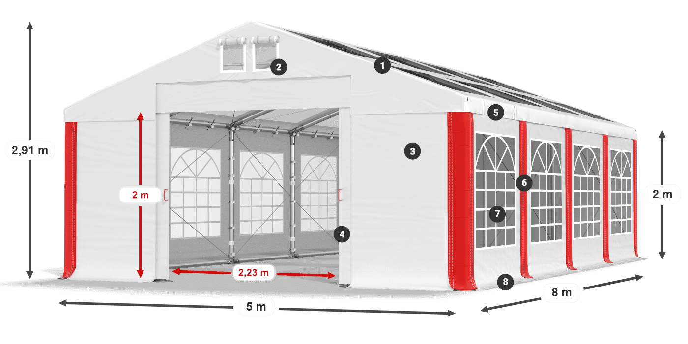 Strecha: MS 580 PVC Steny: SD 500 PVC 2 m legenda