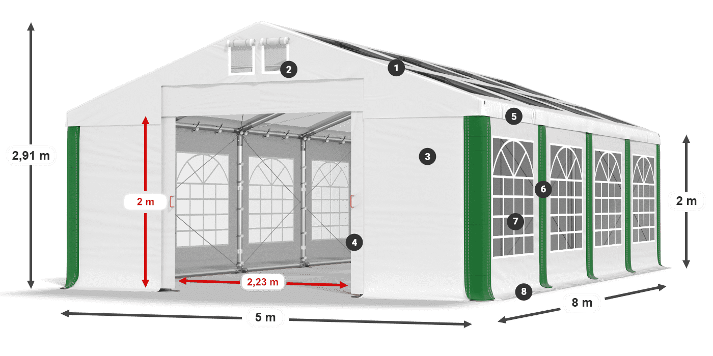 Strecha: MS 580 PVC Steny: SD 500 PVC 2 m legenda