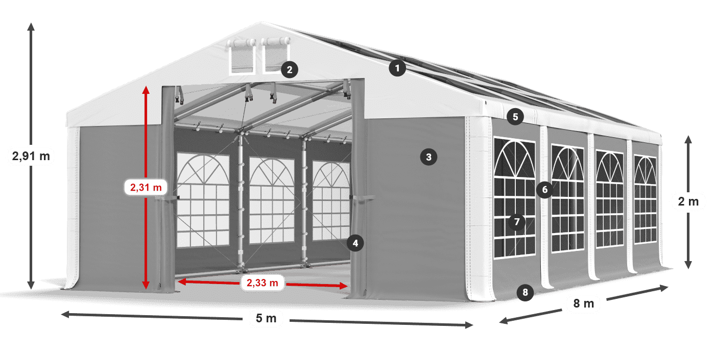 Strecha: MS 580 PVC Steny: SD 500 PVC 2 m legenda