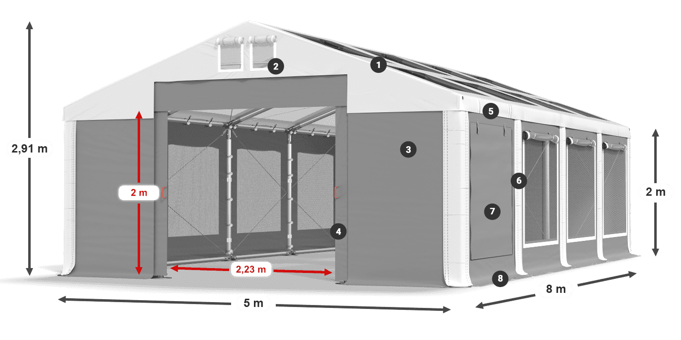 Strecha: MS T 580 PVC Steny: SDM 500 PVC 2m legenda