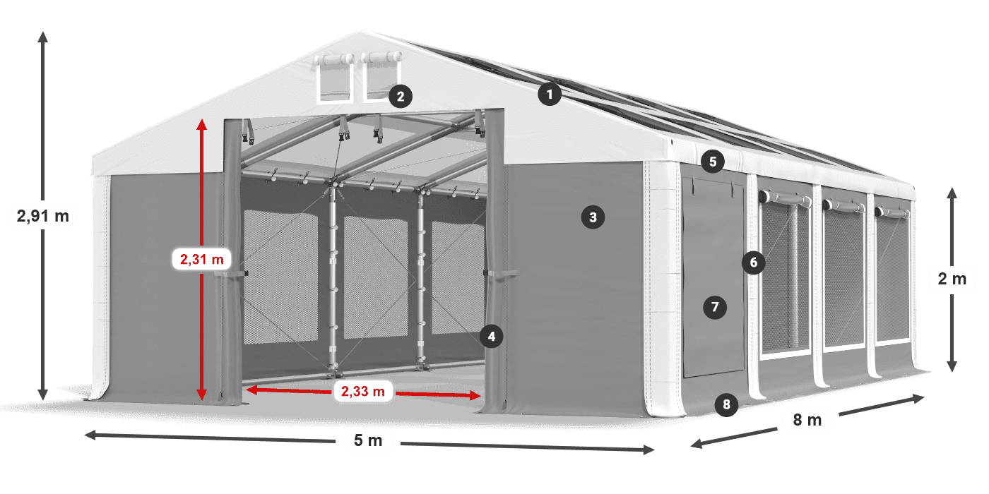 Strecha: MS T 580 PVC Steny: SDM 500 PVC 2m legenda