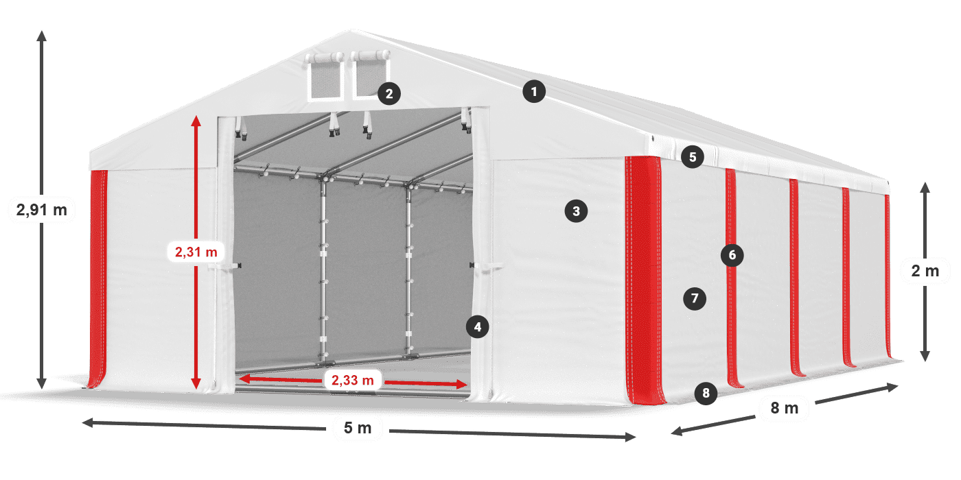 Strecha: SD 560 PVC Steny: FR 620 PVC legenda 2m
