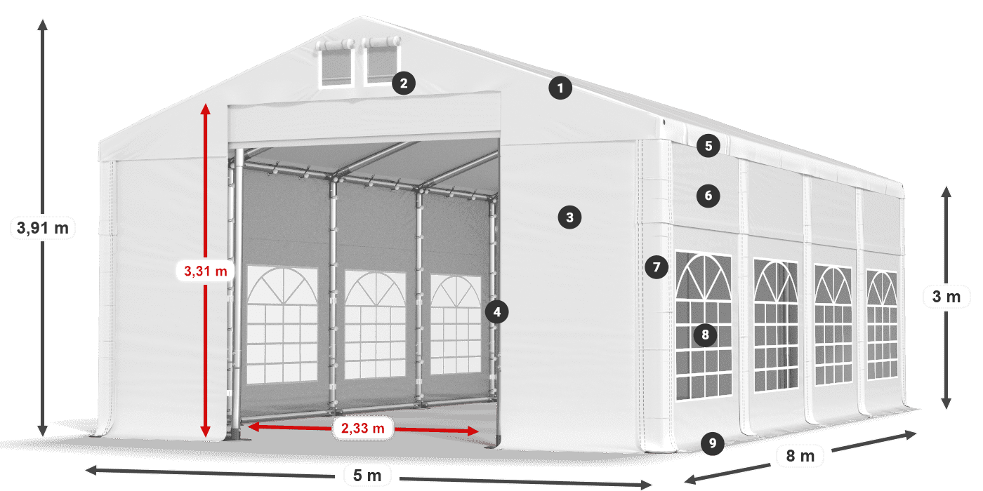 Strecha: MS 580 PVC Steny: FR 620 PVC 3m legenda