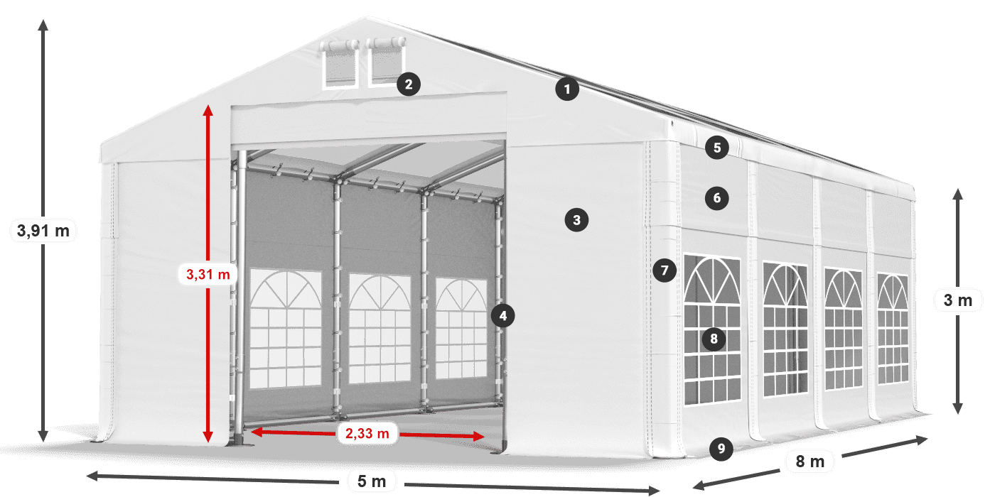 Strecha: MS T 580 PVC Steny: FR 620 PVC 3m legenda