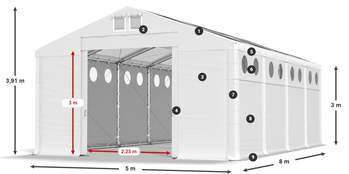 Strecha: MS T 580 PVC Steny: SD O 500 PVC 3m legenda