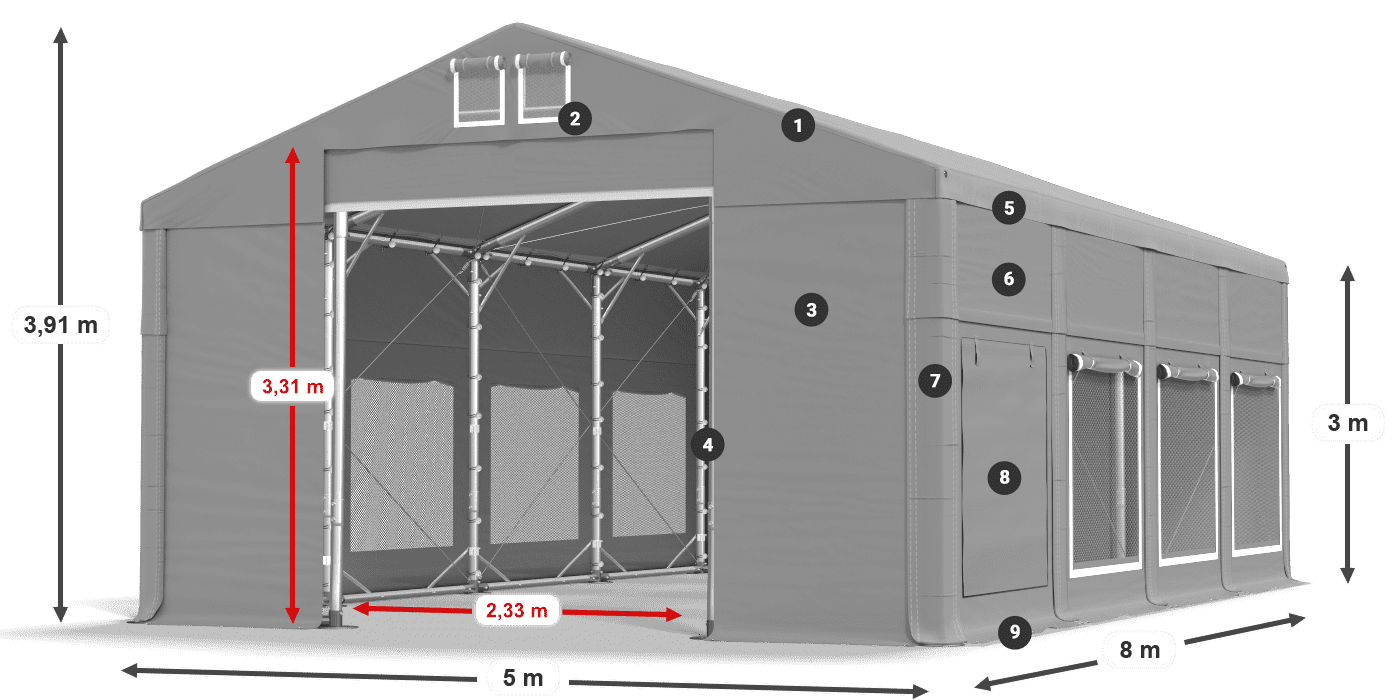Strecha: MS 580 PVC Steny: SD M 500 PVC 3m legenda