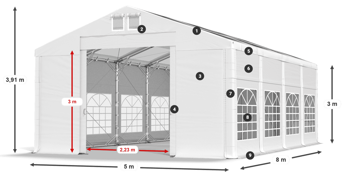 Strecha: MS T 580 PVC Steny: SD I 500 PVC 3m legenda