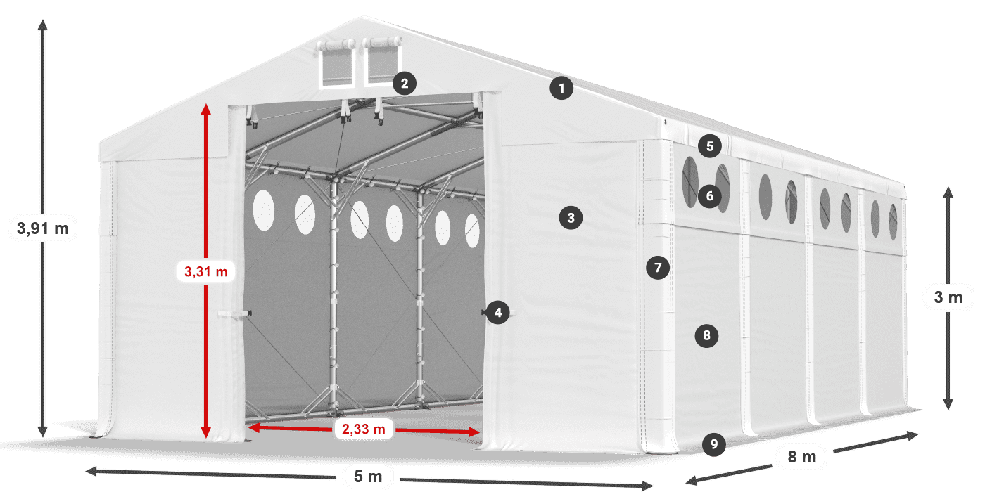 Strecha: SD 560 PVC Steny: FR O 620 PVC legenda 3m