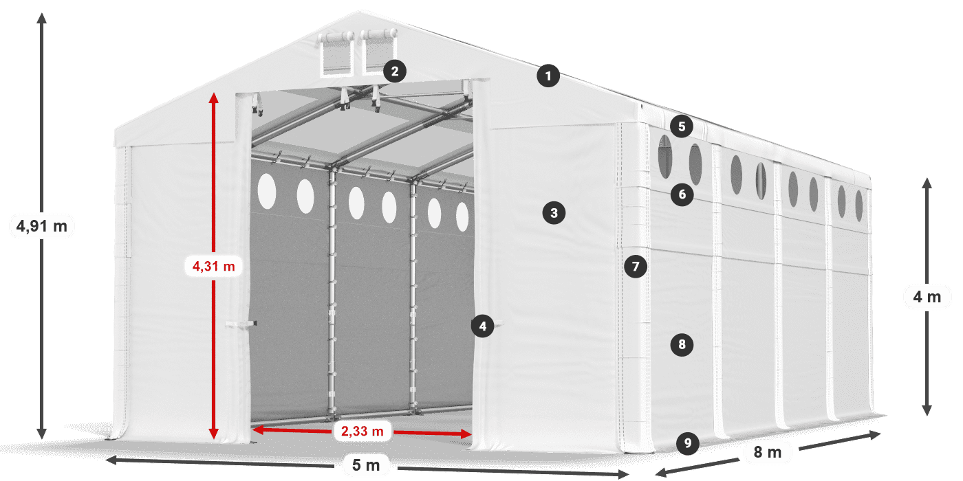 Strecha: MS T 580 PVC Steny: FR O 620 PVC 4m legenda