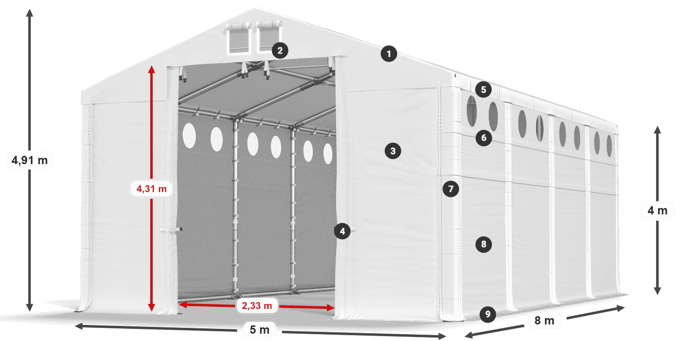Strecha: SD 560 PVC Steny: MS O 580 PVC legenda 4 m
