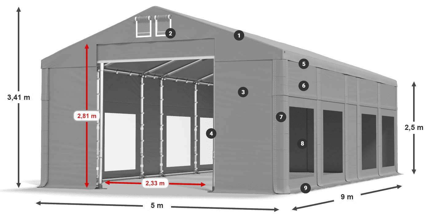 Strecha: FR 620 PVC Steny: MS 580 PVC 2,5 m legenda