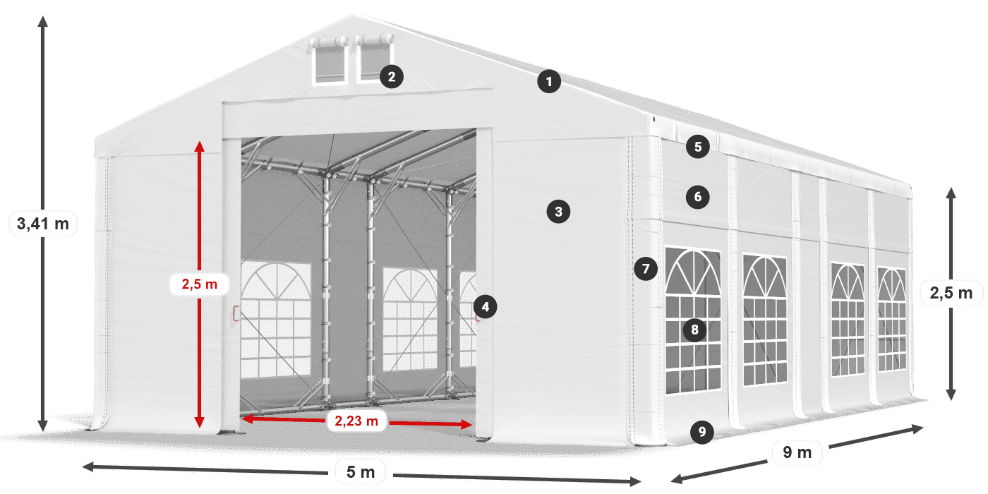 Strecha: FR 620 PVC Steny: SD 500 PVC 2,5 m legenda