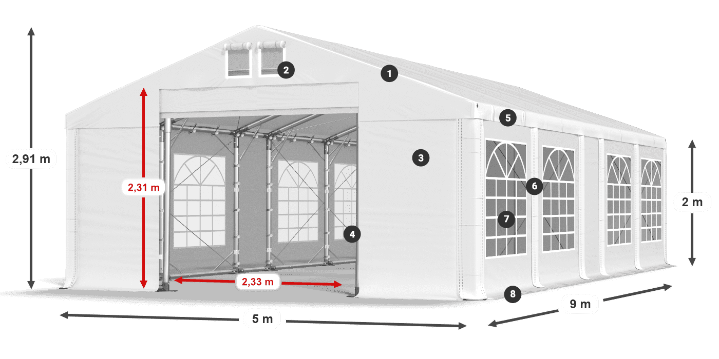 Strecha: MS 580 PVC Steny: FR 620 PVC 2m legenda