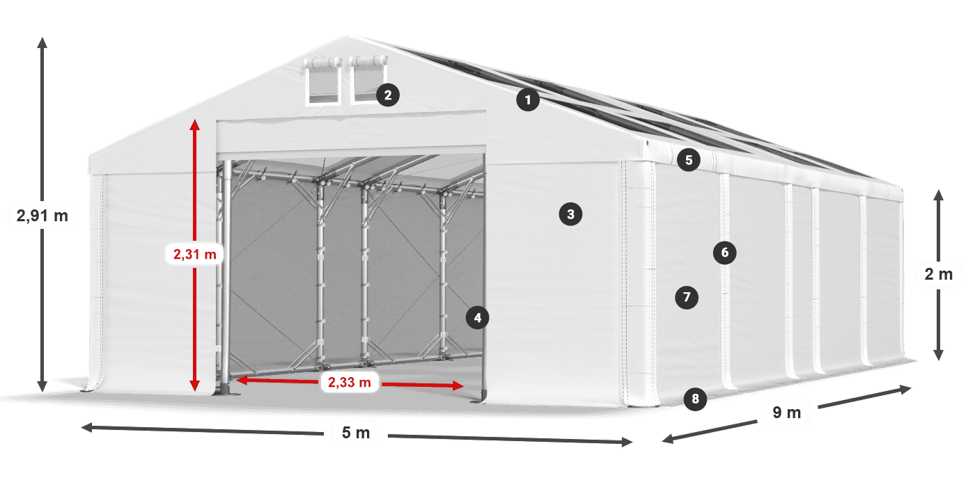 Strecha: MS T 580 PVC Steny: FR 620 PVC 2m legenda