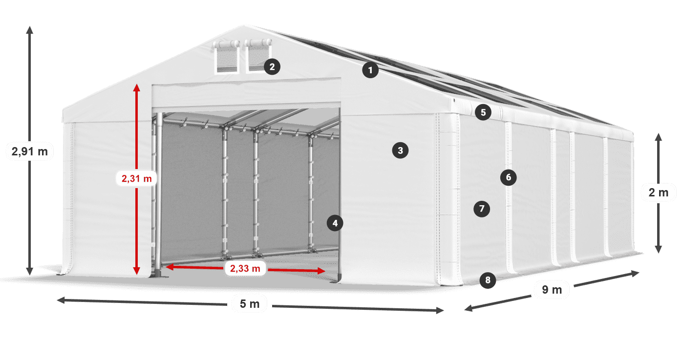 Strecha: MS T 580 PVC Steny: FR 620 PVC 2m legenda