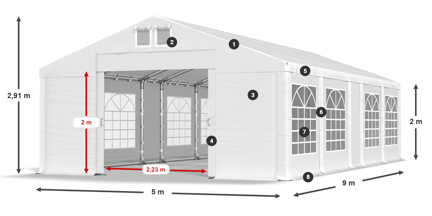 Strecha: MS 580 PVC Steny: FR 620 PVC 2m legenda