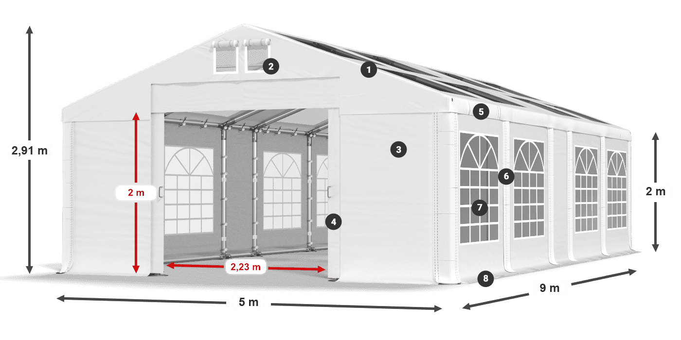Strecha: MS T 580 PVC Steny: FR 620 PVC 2m legenda