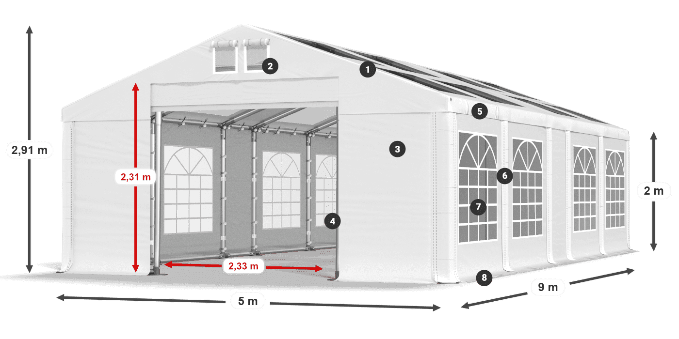 Strecha: MS T 580 PVC Steny: FR 620 PVC 2m legenda