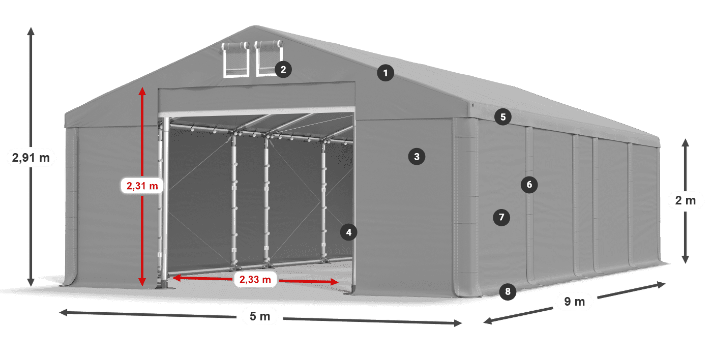 Strecha: MS 580 PVC Steny: FR M 620 PVC 2m legenda